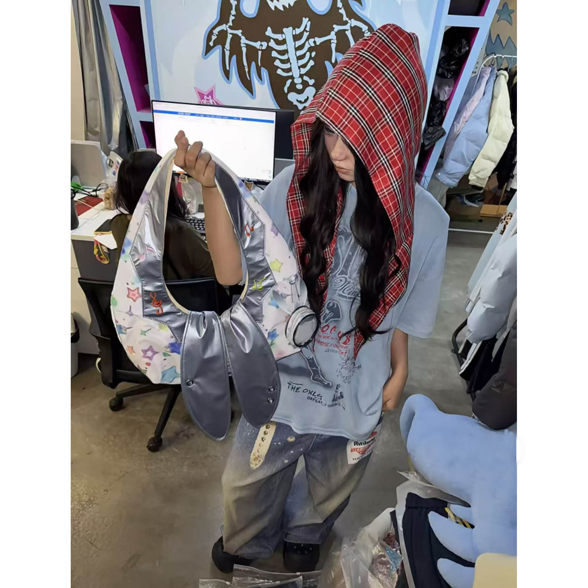 兔耳朵腋下包星星印花大容量托特包月牙包高颜值网红通勤单肩包,淘宝优惠券,粉丝福利购,淘宝优惠卷