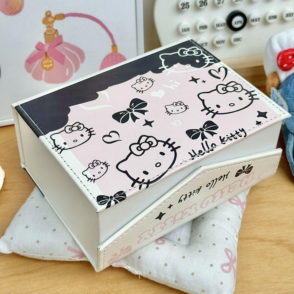 小红书同款可爱高颜值黑粉KT猫PU卡盒磁吸翻盖防尘小卡桌面收纳盒 - 图3