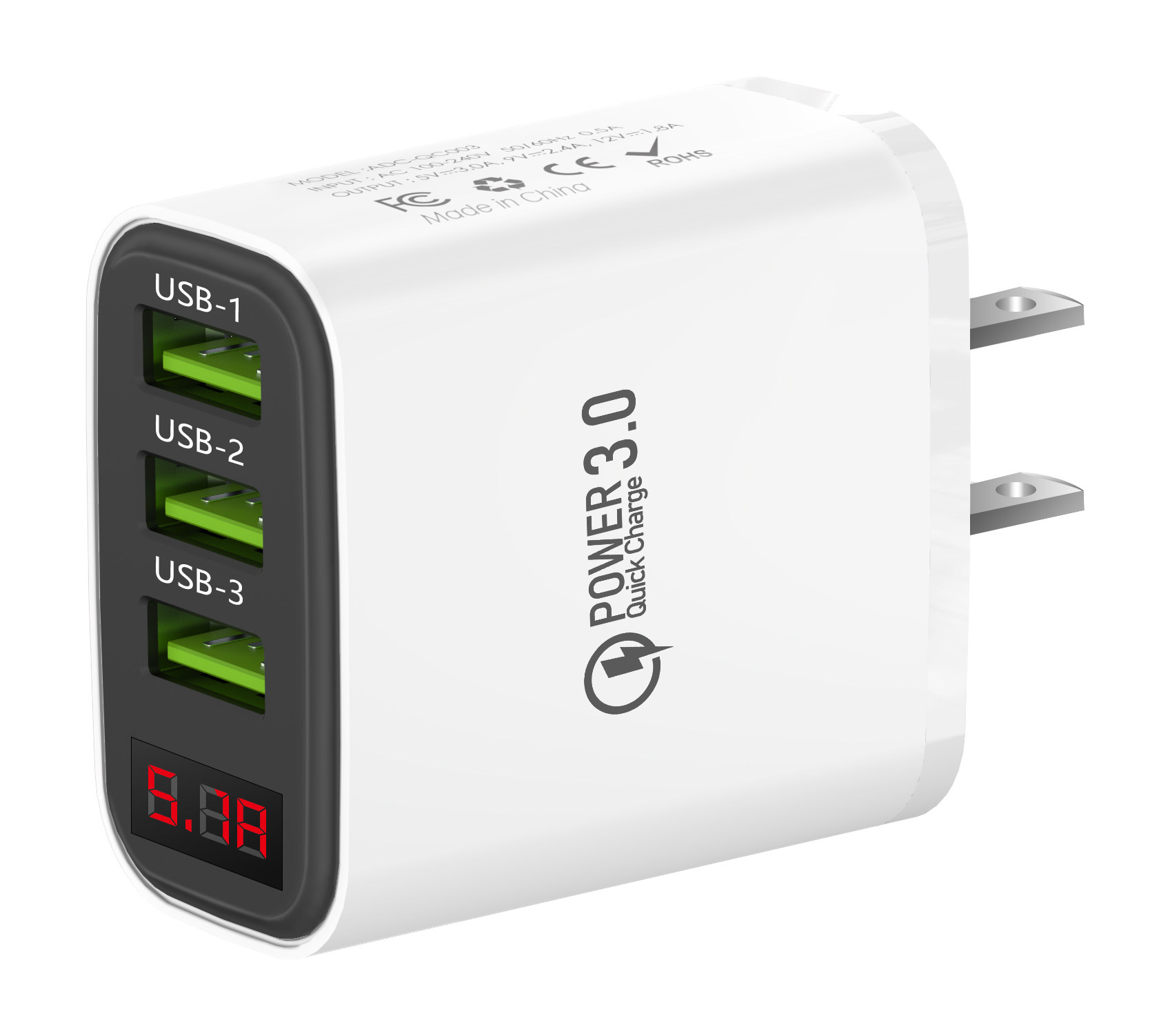 适用苹果荣耀一加多口3USB充电器5V3.0A9V12V1.8数显手机充电头带显示屏幕英规欧美规香港澳门台湾新加坡旅行