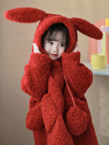 Girl red jacket autumn and winter style 2023 new children New Year festive clothes plus suede thickened winter clothing Chinese New Year clothes