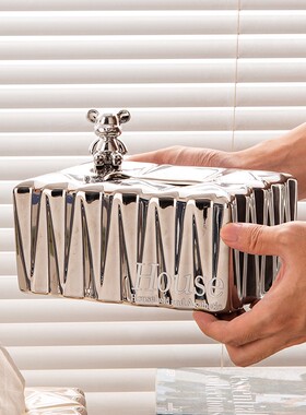 奶油风纸巾盒创意轻奢陶瓷电镀高档装饰收纳套装客厅新款家用摆件