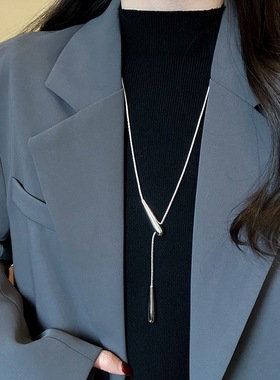 EmoPluto「简序」ins冷淡风银色水滴蛇项链长款毛衣链高级锁骨链