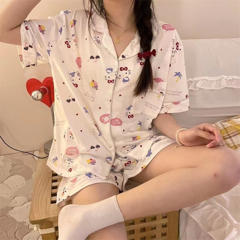 可爱hellokitty睡衣女夏季新款短袖短裤日系卡通凯蒂猫薄款家居服