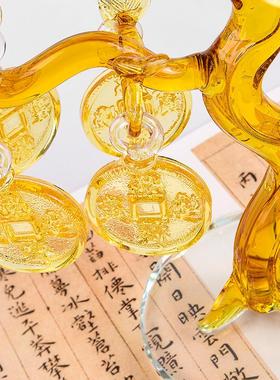 特价大小黄水晶铜钱摇钱树摆件家居客厅酒柜装饰品乔迁礼品招财树