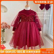 Girl Lian Dress 2023 Autumn Winter New Ocean Gas Baby Red New Year Dress Gown Princess Gush Princess Dress