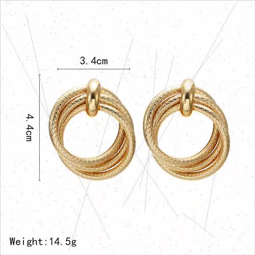 Korea new alloy texture twisted double ring earrings Europe - 图1