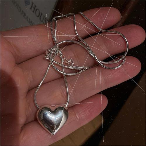 Cubic Double ded Big Heart Necklace Female che Chain Pendant - 图1