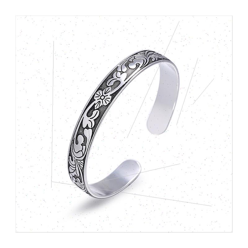 999 Plated silver Vintage Plum Vine Leaf Flower Bracelet Wom - 图3