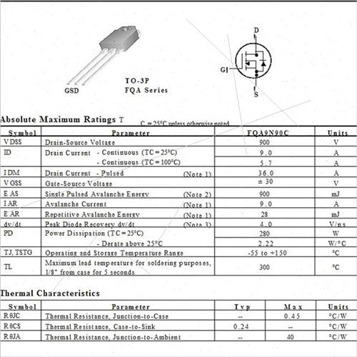 FQA9N90C MOS Tube 9A900V NPN Channel BrNew TO3P Triode 9N90 - 图2