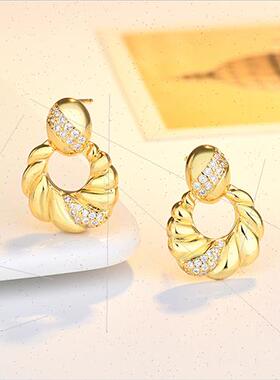 Europe s925 silver pin round ring wh diamonds earrings femal