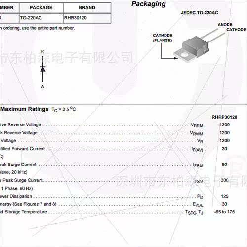 RHRP30120 RHR30120 Fast Diode 30A 1200V TO220 NEW! - 图1