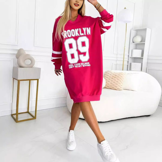Casual long sleeve letter print sports dress