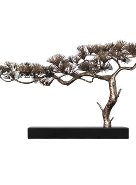 新中式迎客松铁艺摆件玄关过道桌面摆设酒店松树雕塑客厅金属直销
