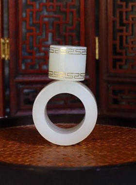 新疆和田玉籽料羊脂白玉扳指金银错加勒子男款无结构一物一证