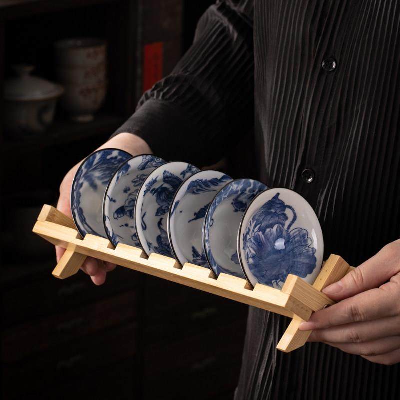 功夫茶杯杯架套装青花瓷斗笠杯6祇创意小茶碗盏中式品茗功夫单杯,淘宝优惠券,粉丝福利购,淘宝优惠卷