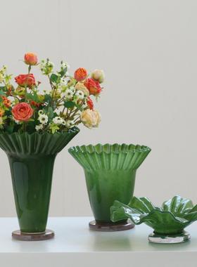 SoftHome北欧大口荷叶边卷口褶皱玻璃花瓶软装家居样板间装饰品