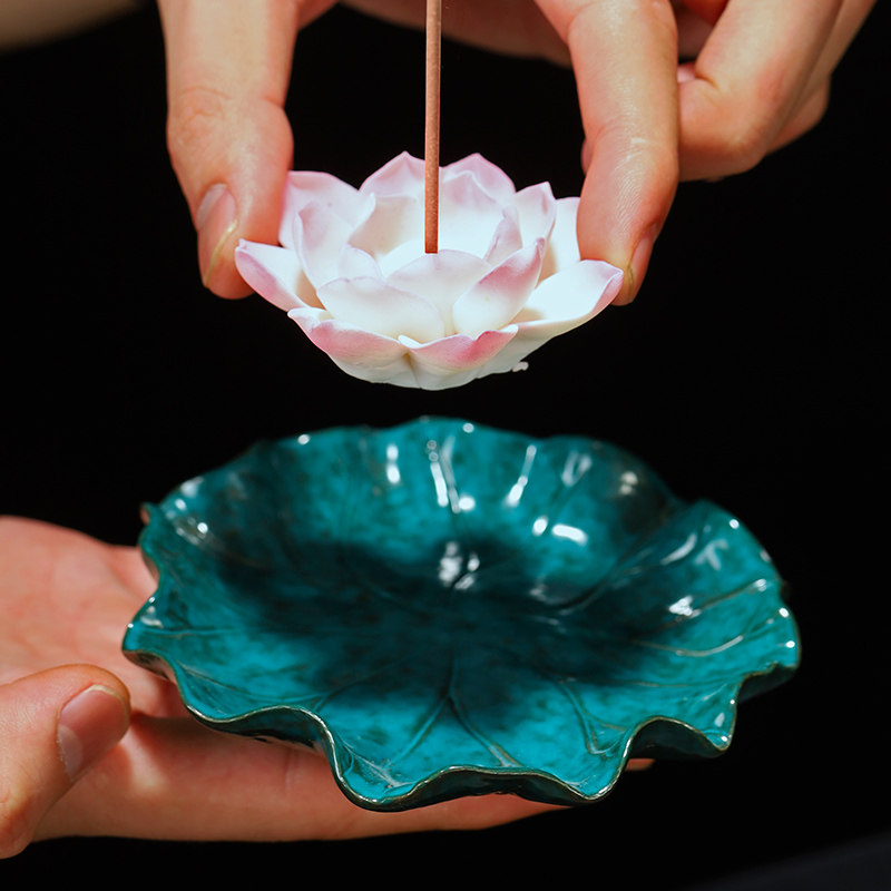 手工陶瓷莲花香炉香插香座室内线香底座禅意摆件香托点香盘香薰炉,淘宝优惠券,粉丝福利购,淘宝优惠卷