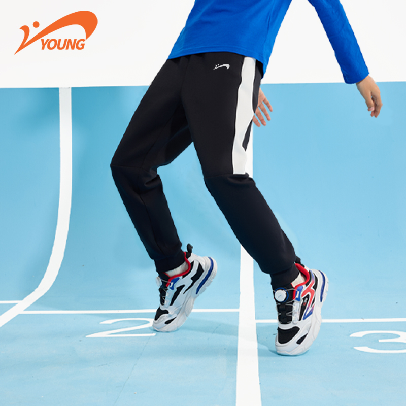 贵人鸟童装男童裤子春秋款中大童秋季拼接运动裤儿童透气针织卫裤 - 图0