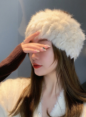 ins秋冬女新款法式提花针织雪花发带宽边弹力束发带外戴毛线发箍