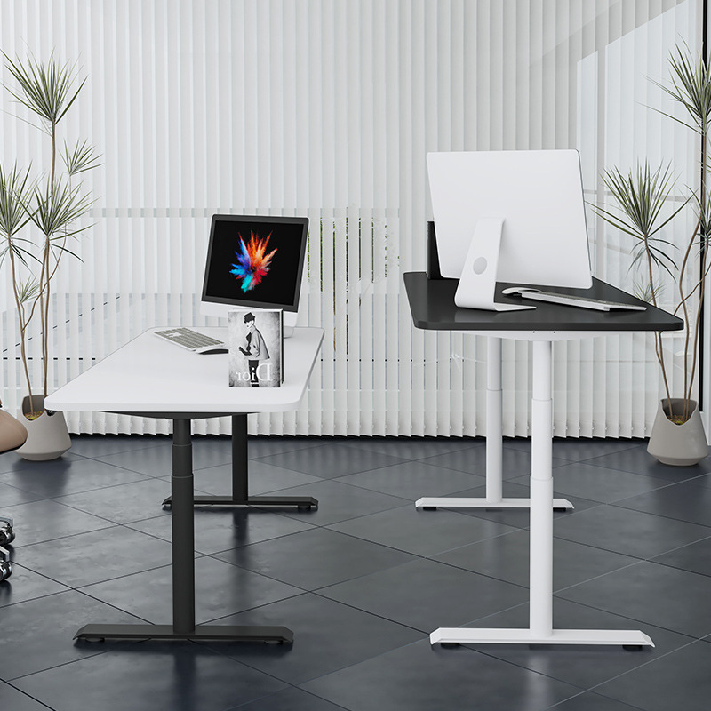 畅腾电动升降桌 升降办公桌 坐站交替单人办公桌双电机圆管升降桌 - 图1