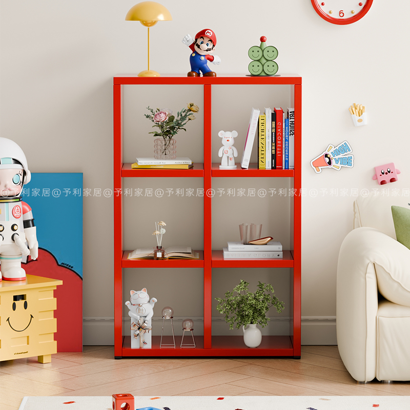 铁艺彩色格子柜书架落地置物架书柜储物柜靠墙一体展示柜子卡莱克 - 图1