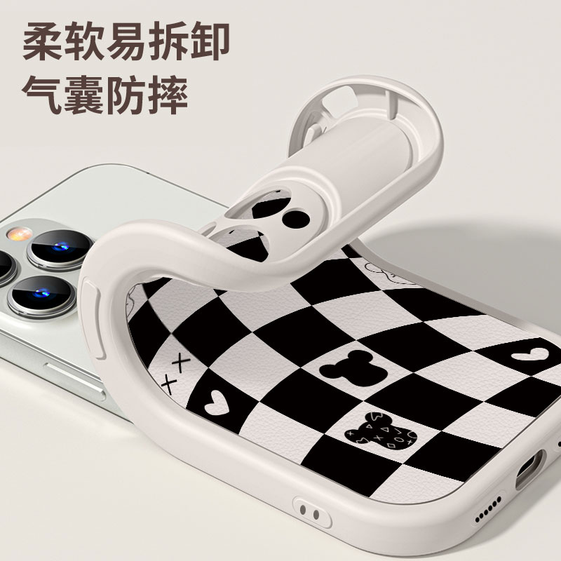 格子手机壳黑白适用苹果iPhone15promax新款IP14个性15pm简约13时尚12气质11女神X女款8plus女7P闺蜜se3软壳6