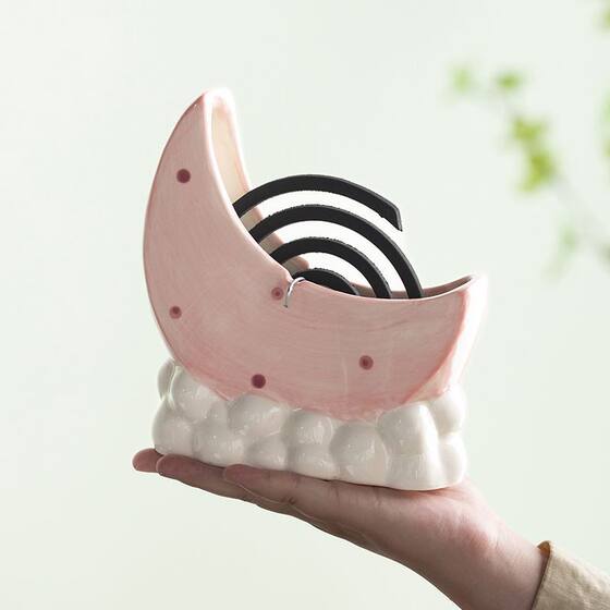 Moon Mosquito Incense Rack Indoor Home Cute Creative Gray Mosquito Incense Stove Easy to Clean High-Looking Ceramic Desktop Ornaments