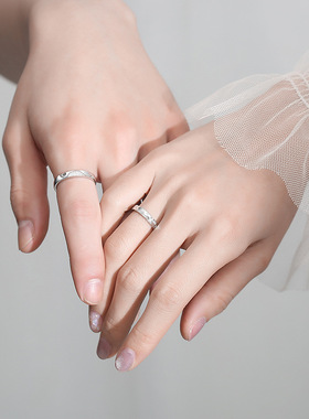 【世迹】山盟海誓情侣戒指s925纯银小众高级设计感日月对戒可调节