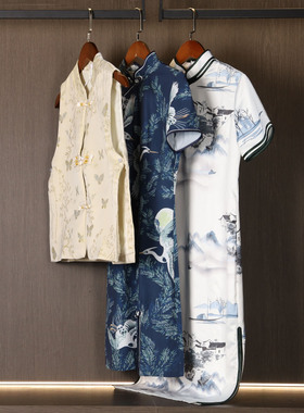 新中式样板间摆件衣帽间衣服女士旗袍男士唐装组合套装衣柜衣服