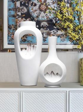 新中式创意树脂山水摆件简约办公室招财风水摆设客厅玄关软装饰品