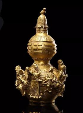 黄铜八仙葫芦摆件有叶葫芦开盖八仙葫芦过海葫芦工艺品礼品办公室
