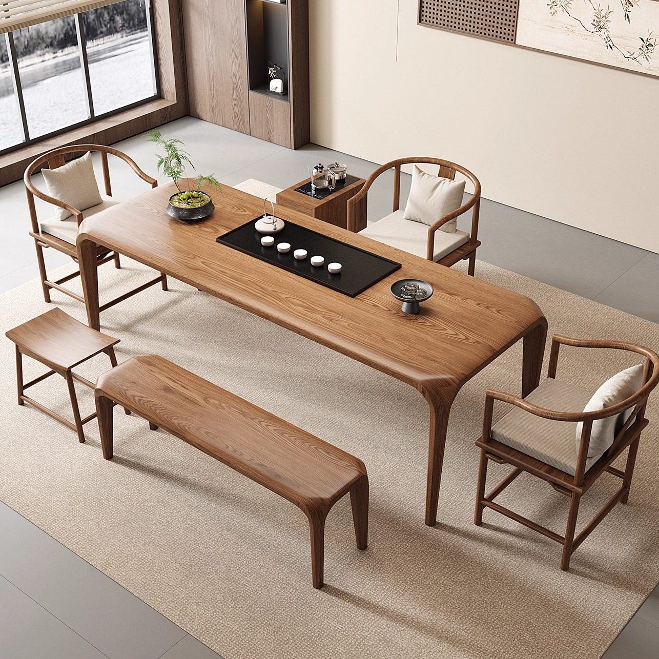 宋代美学实木高端大气上档次茶桌书桌一体两用家用客厅办公室茶台,淘宝优惠券,粉丝福利购,淘宝优惠卷