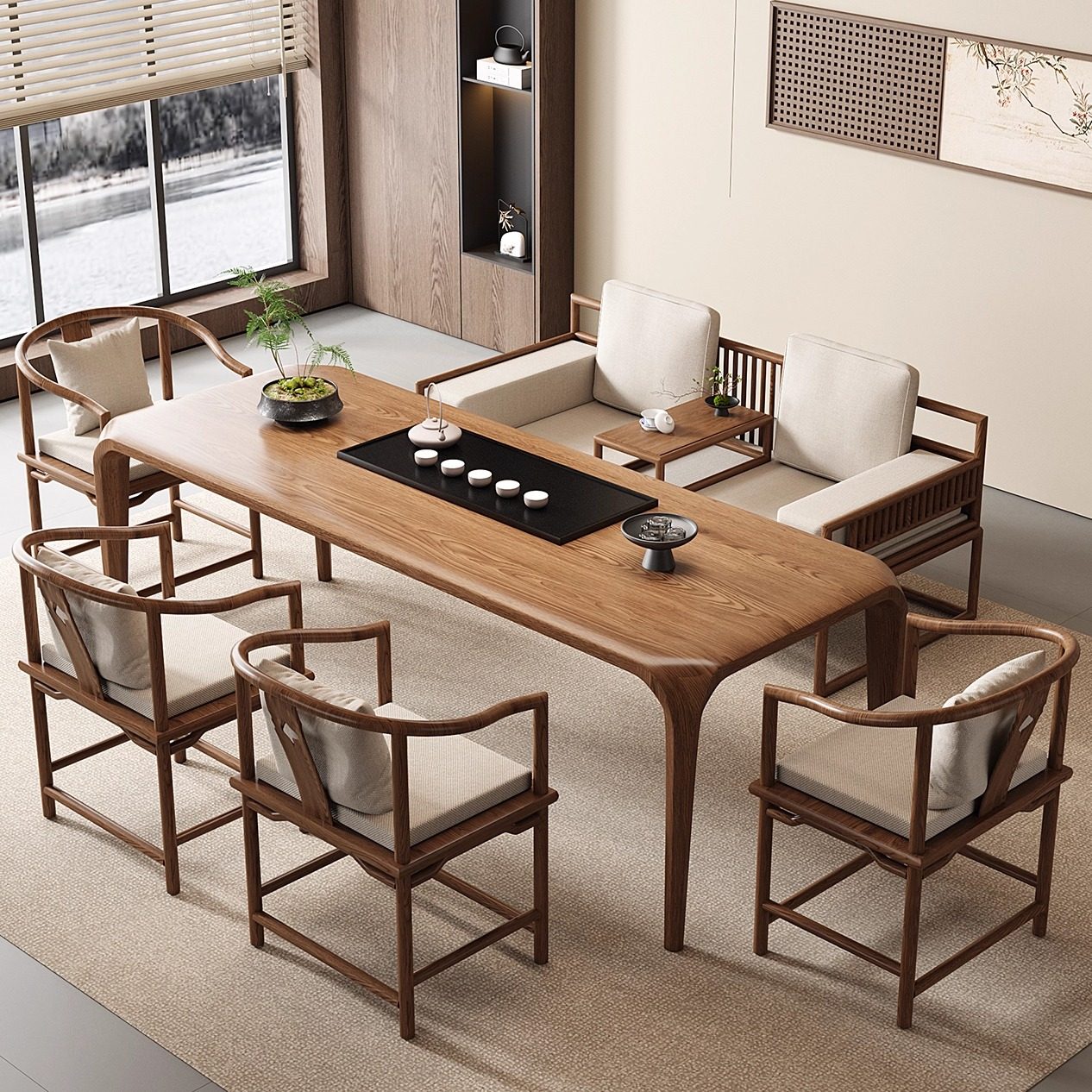 宋代美学实木高端大气上档次茶桌书桌一体两用家用客厅办公室茶台,淘宝优惠券,粉丝福利购,淘宝优惠卷