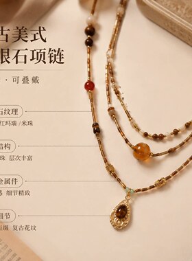A.DHepburn虎眼石锁骨链女款轻奢