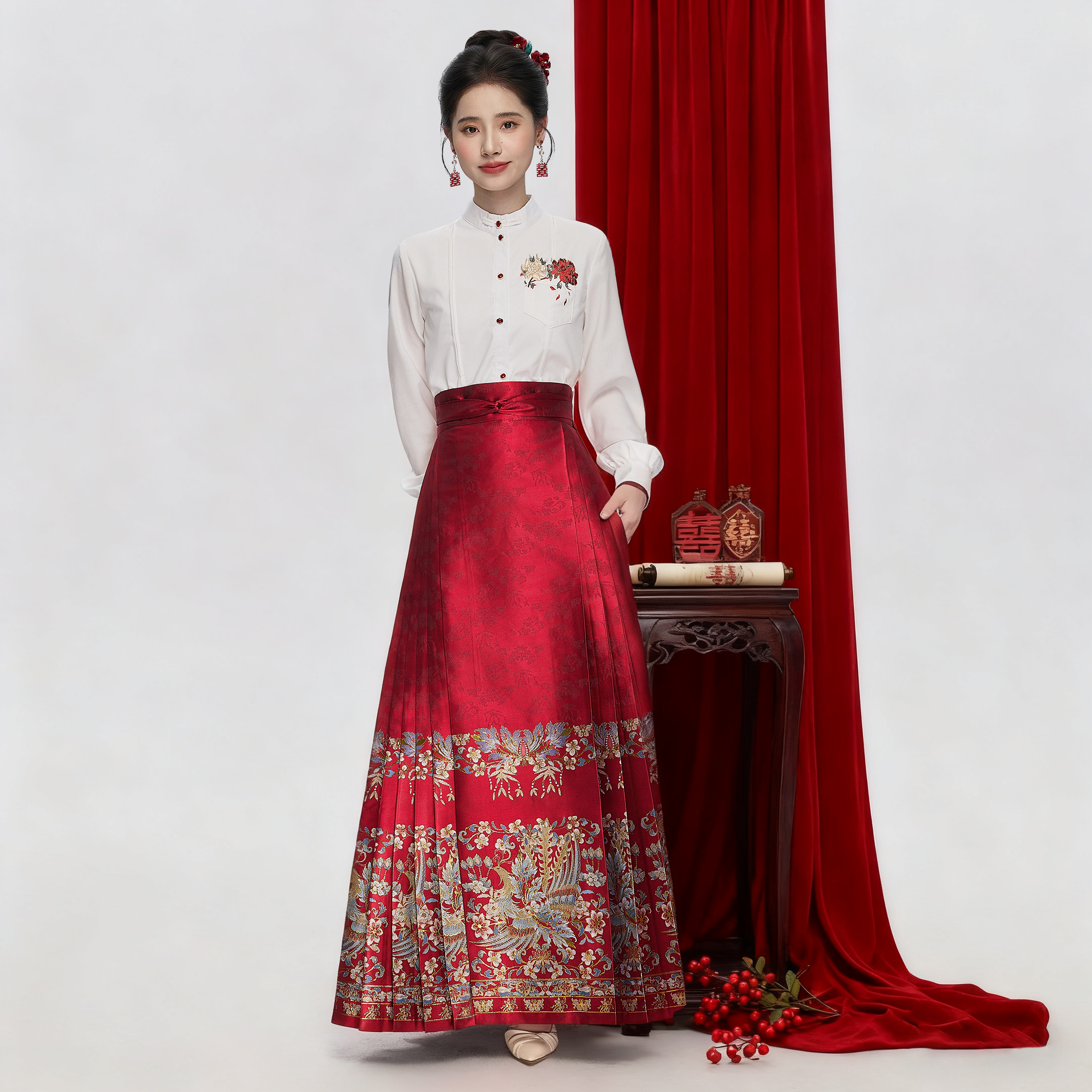 星河汉歌[翠羽红]马面裙女2024秋冬新款明制汉服原创高端敬酒礼服