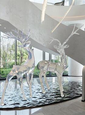 园林广场草坪麋鹿装饰品透明树脂水晶鹿摆件酒店会所大堂落地雕塑