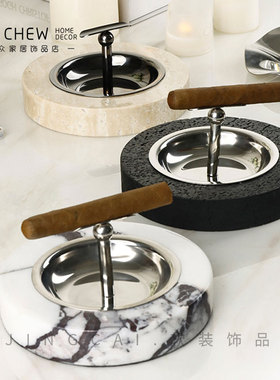 简约现代金属大理石烟灰缸u桌面办公创意茶几书桌家具饰品装饰摆