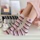 Striped wooden buckle spring and summer thin women's cotton mid-calf socks