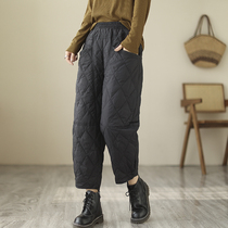 Boseldens joint down trousers female outside wearing autumn and winter ladies gush thickened pants mom fashion Harun cotton pants