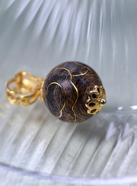 法觉文莱沉水12mm单珠搭配24k挫金祥云纹沉香吊坠文玩沉香女款