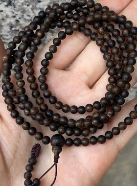 文莱文莱黑油沉香佛珠手链沉水