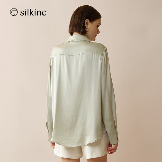 丝所经典系列100%桑蚕丝水晶宽领真丝衬衫高级纯色上衣锦鲤衫