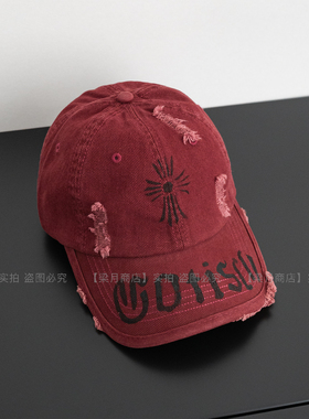 [梁月商店]复古红色破洞棒球帽