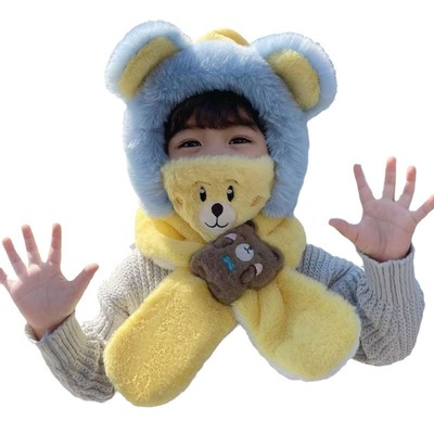 帽子围巾口罩一体儿童宝宝毛绒帽