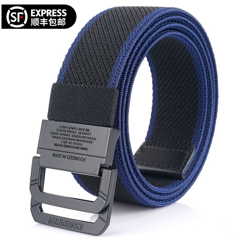 无印MUI日本男士松紧弹力帆布皮带黑色平滑双环扣裤带年轻人腰带