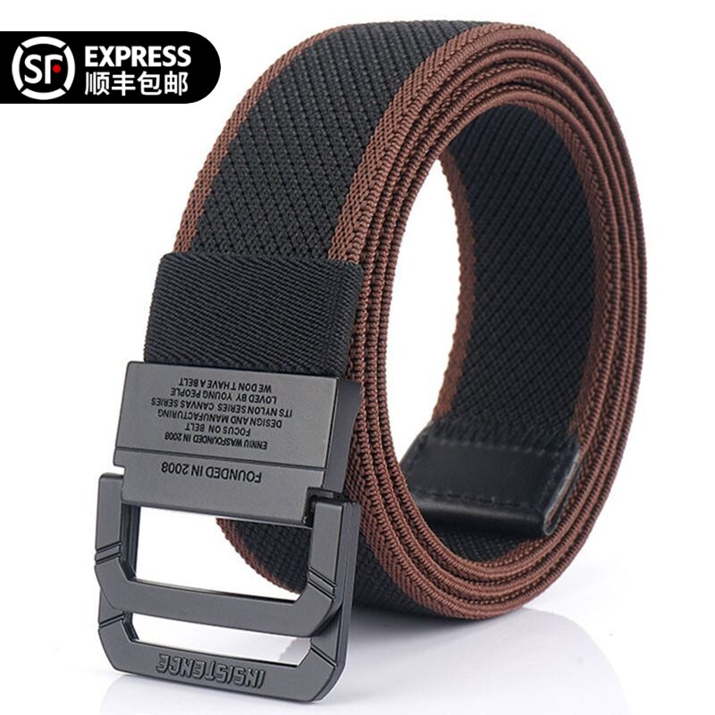 无印MUI日本男士松紧弹力帆布皮带黑色平滑双环扣裤带年轻人腰带