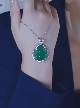 2026新款爆款高级感简约铜合金绿色佛项链女轻奢设计感银色锁骨链