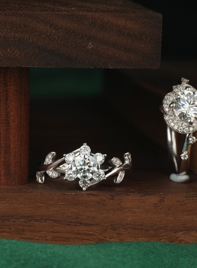 艺升缘珠宝玉兰花戒指定制S925银50分莫桑石女士钻戒原创设计