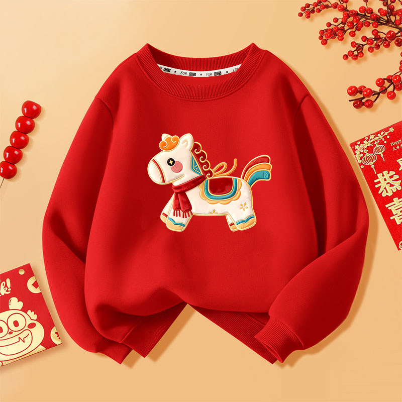2026马年亲子装一家三口活动服加绒男童女童红色过年拜年卫衣童装,淘宝优惠券,粉丝福利购,淘宝优惠卷