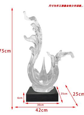 现代轻奢透明树脂浪花摆件大型落地雕塑酒店客厅玄关样板房艺术品